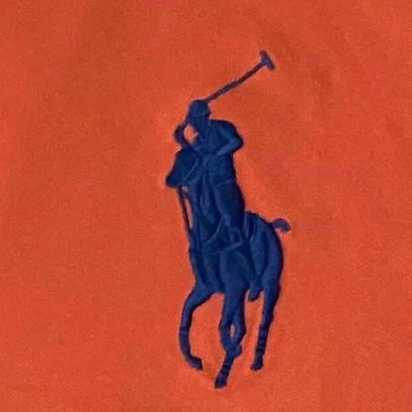 Polo by Ralph Lauren Men's BIG PONY Custom Slim Fit Polo Shirt Orange/Navy Med. - Picture 8 of 10